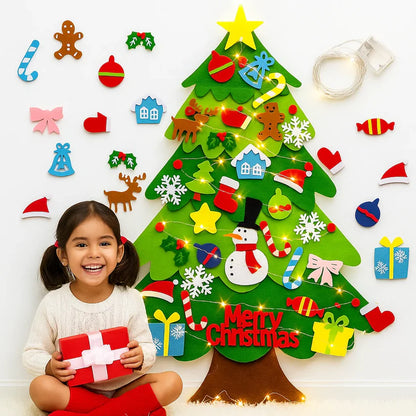 FieltroLuz™ – Árbol navideño Montessori con luces y adornos reutilizables