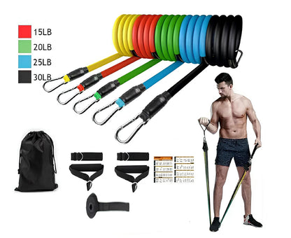 SuperKit 11 Piezas | Combo Bandas Elásticas Tubulares + Guía Ejercicios